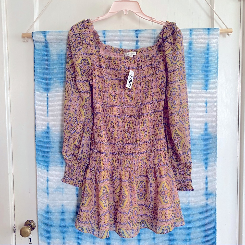 Moon River Smocked Ruffle Hem Dress S Pink NWT